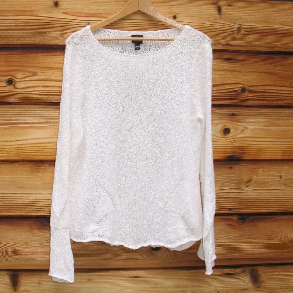 Eileen Fisher White Crochet Knit Cotton Blend Sweater